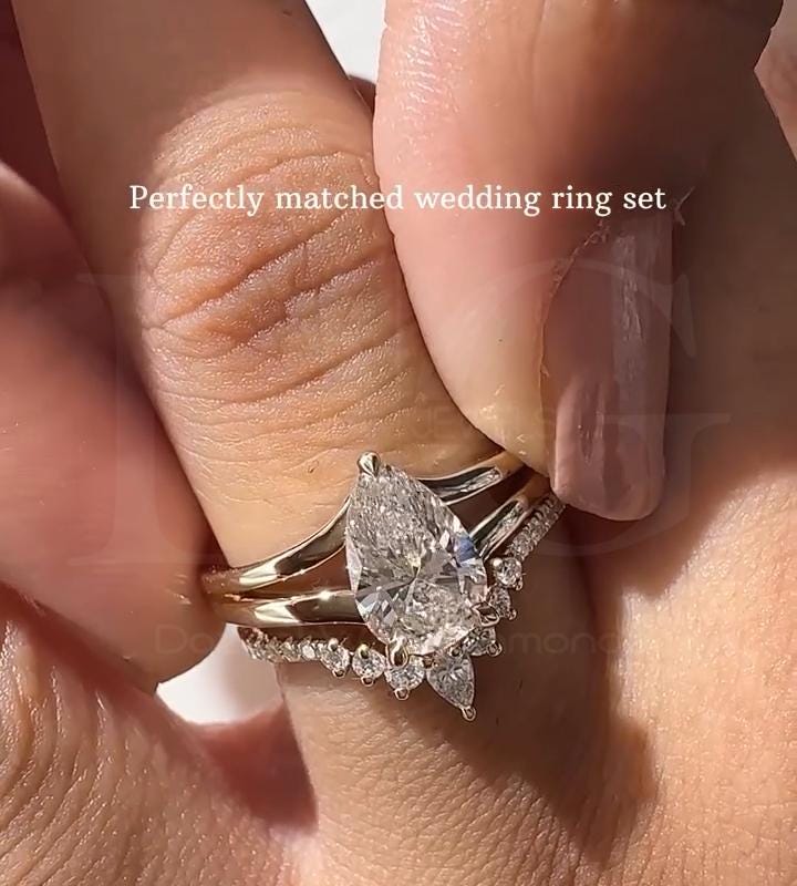 2.00 CT Pear Lab Grown Diamond Engagement Ring - Split Shank, Hidden Halo