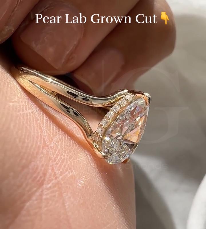 2.00 CT Pear Lab Grown Diamond Engagement Ring - Split Shank, Hidden Halo