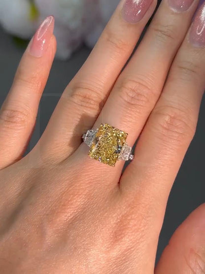 4 Carat Radiant Cut Lab Grown Diamond Engagement Ring: Two-Tone Yellow Gold