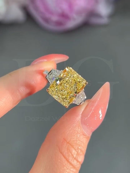 4 Carat Radiant Cut Lab Grown Diamond Engagement Ring: Two-Tone Yellow Gold