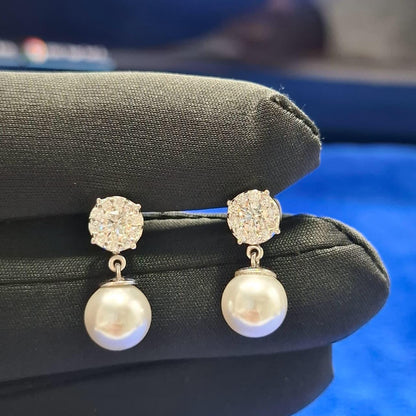 2-in-1 Pearl & Lab Grown Diamond Bridal Earrings: White Gold Wedding Jewelry
