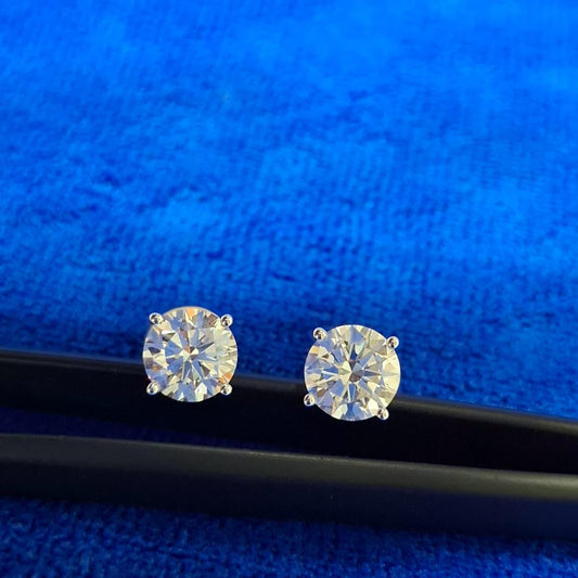 Lab Grown Diamond Round Stud Earrings: 14K White Gold Martini Setting