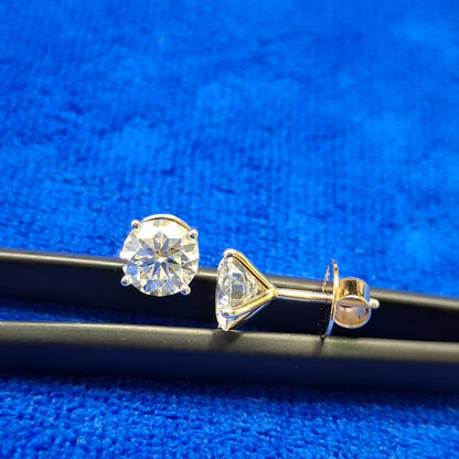 Lab Grown Diamond Round Stud Earrings: 14K White Gold Martini Setting