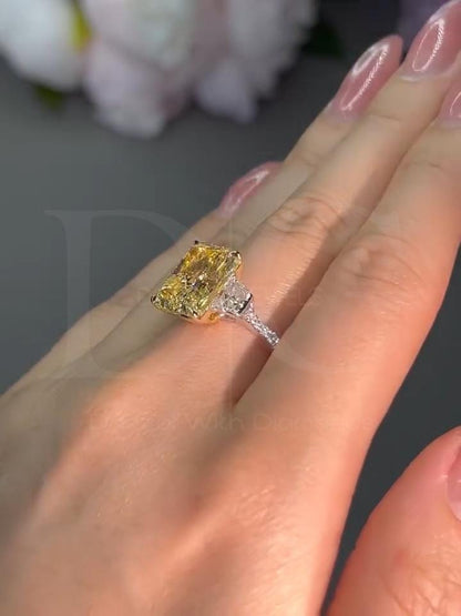 4 Carat Radiant Cut Lab Grown Diamond Engagement Ring: Two-Tone Yellow Gold