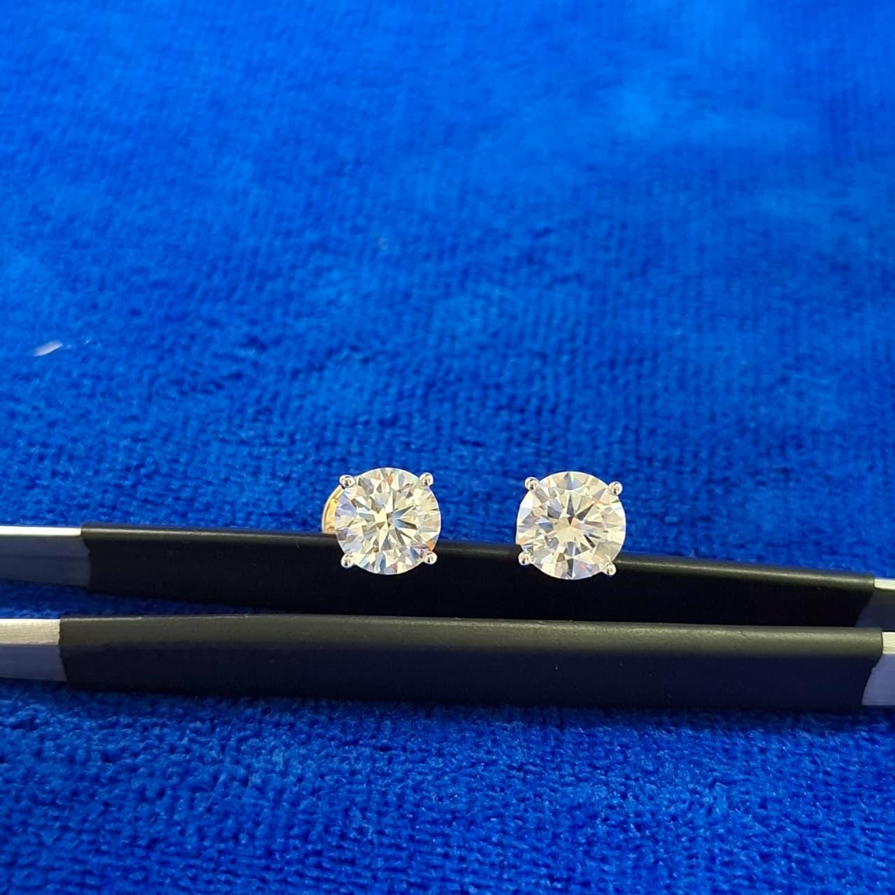 Lab Grown Diamond Round Stud Earrings: 14K White Gold Martini Setting