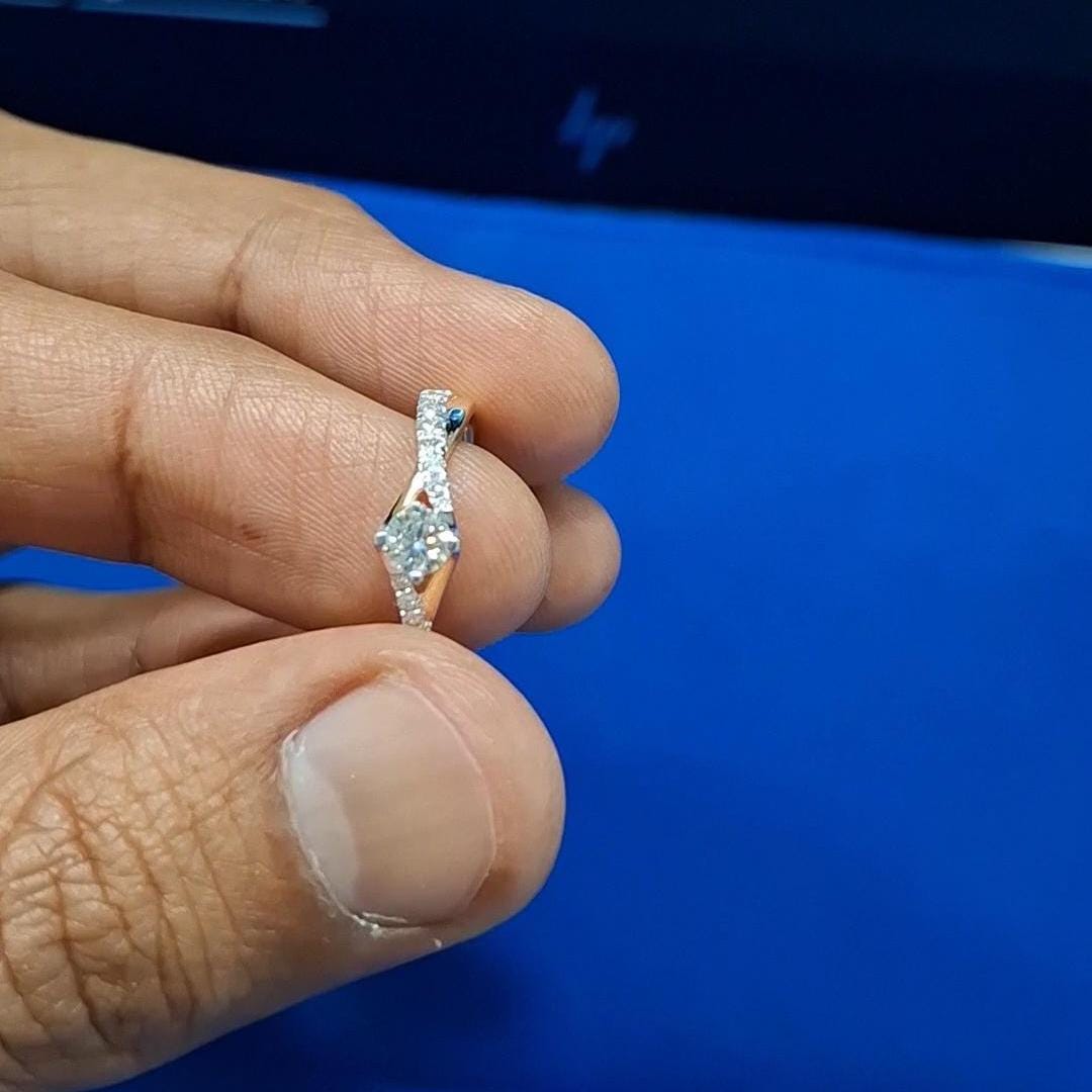 Round Diamond Engagement Ring with Twisted Pave Band, 0.50 CT Lab Grown Diamond Wedding Ring, Gift for Her, White/Yellow/Rose Gold