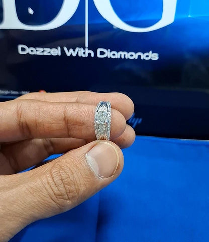 1.02 CT Round Lab Grown Diamond Engagement Ring, D/VS Lab Created Diamond, Matching Wedding Band, Wedding Ring Set, Diamond Eternity Band