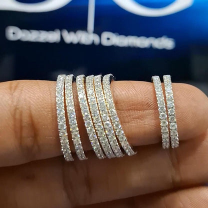 Micro Pave Lab Grown Diamond Wedding Band: 14K Gold Full Eternity Stackable Ring