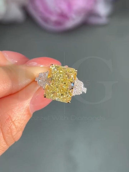 4 Carat Radiant Cut Lab Grown Diamond Engagement Ring: Two-Tone Yellow Gold