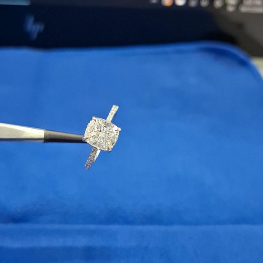 Cushion Cut Lab Grown Diamond Engagement Ring: Hidden Halo, IGI Certified