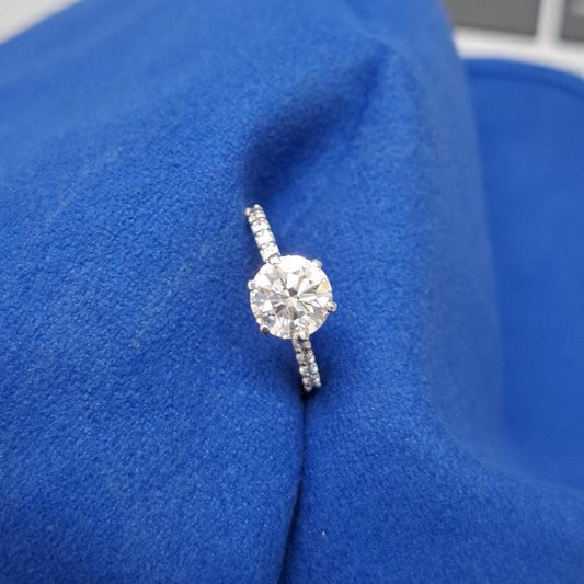 Handmade Lab Grown Diamond Engagement Ring: Yellow Gold Tapered Pavé Band