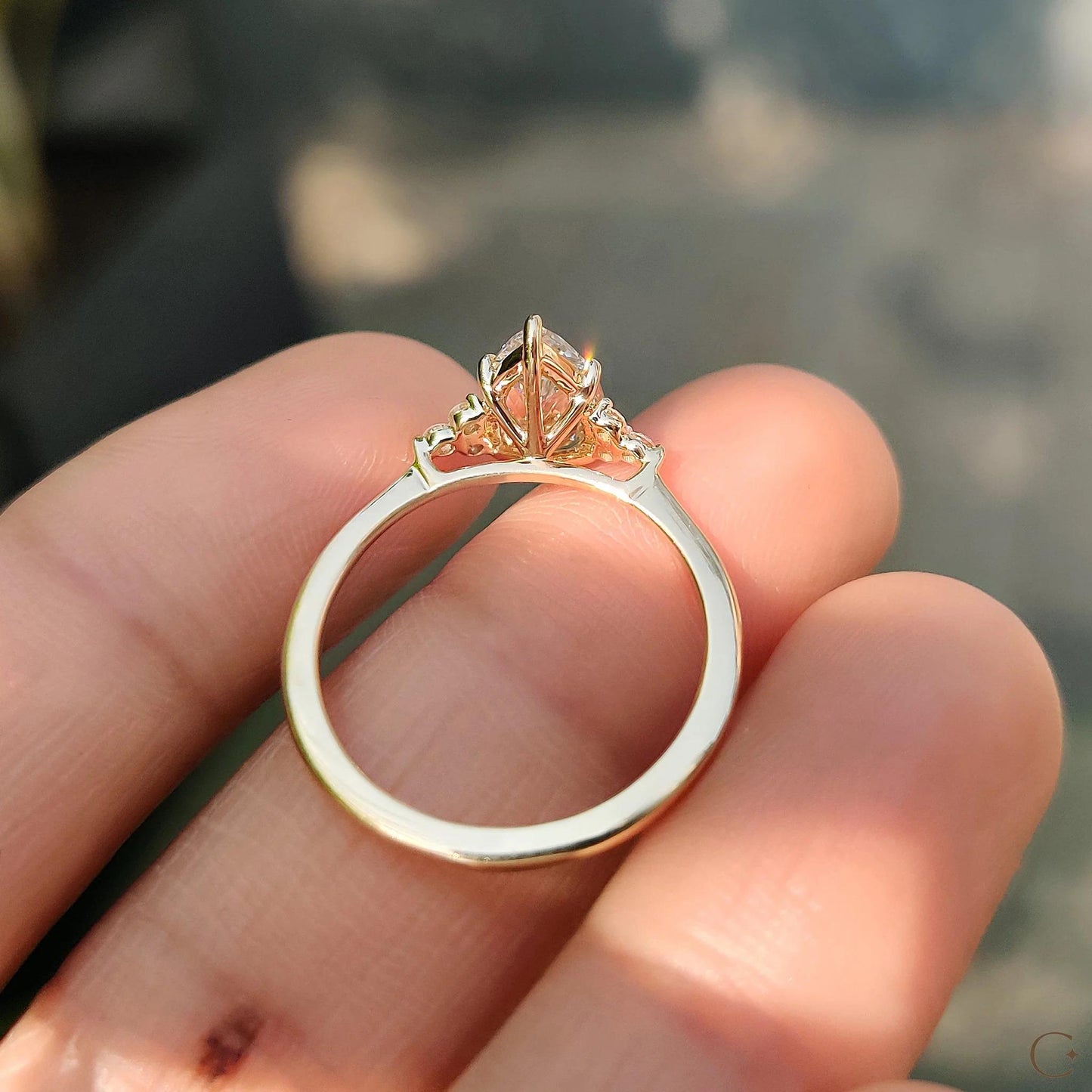 Pear Cut Engagement Ring In Muse Setting: Yellow Gold 7-Stone, IGI Certified