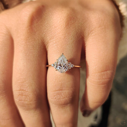 Pear Cut Engagement Ring In Muse Setting: Yellow Gold 7-Stone, IGI Certified