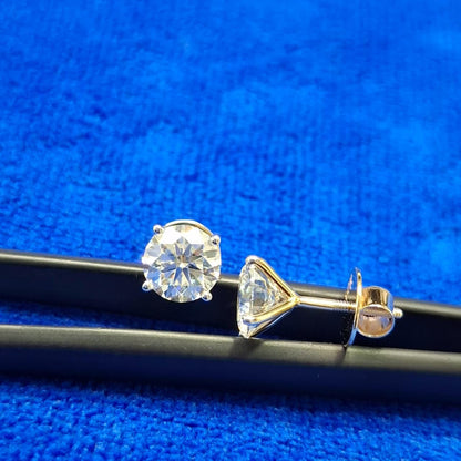 Lab Grown Diamond Round Stud Earrings: 14K White Gold Martini Setting