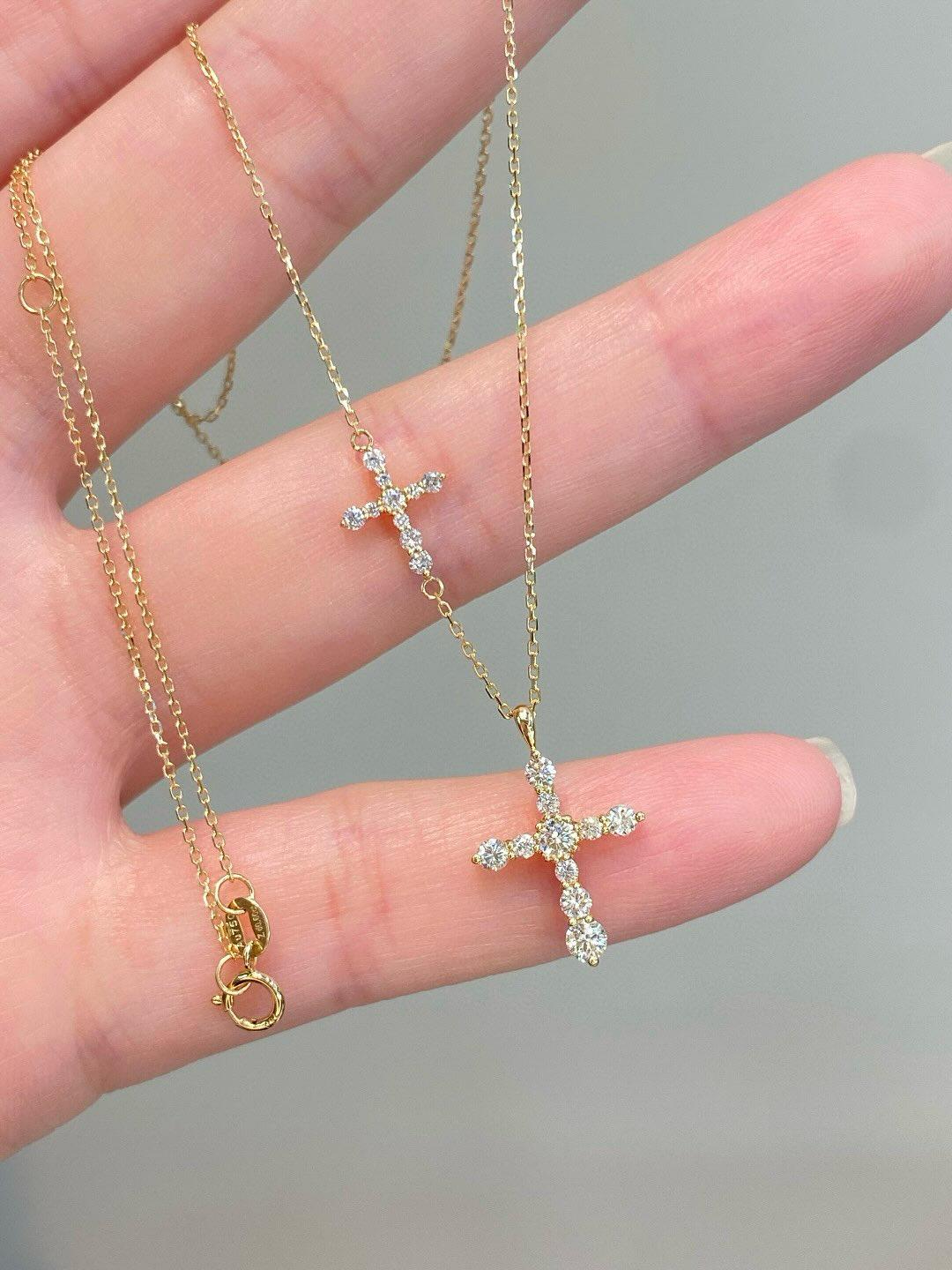 Dainty 14k Yellow Gold Lab Grown Diamond Cross Necklace