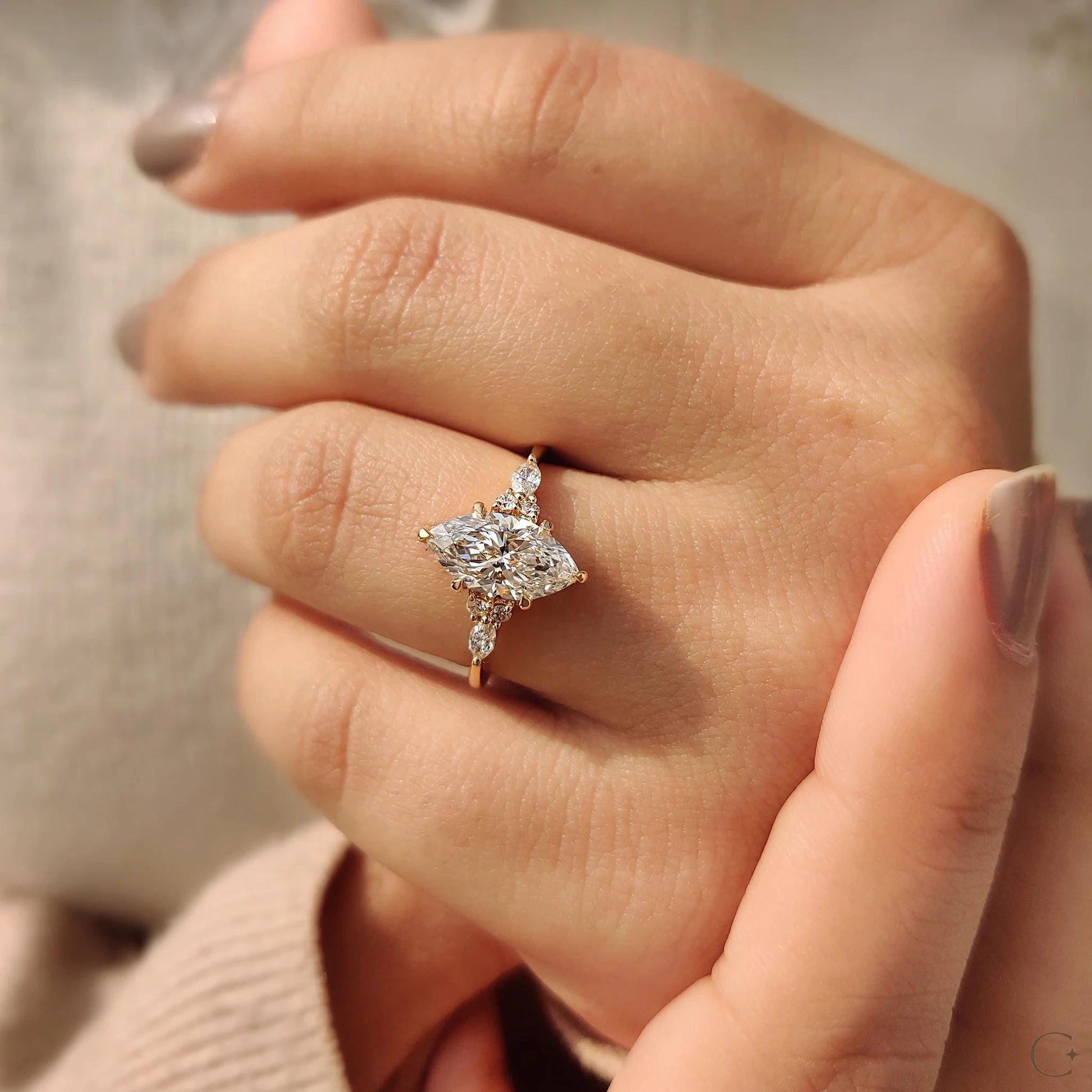 1.50CT Marquise Lab Grown Diamond Engagement Ring - 14k Yellow Gold, IGI Certified