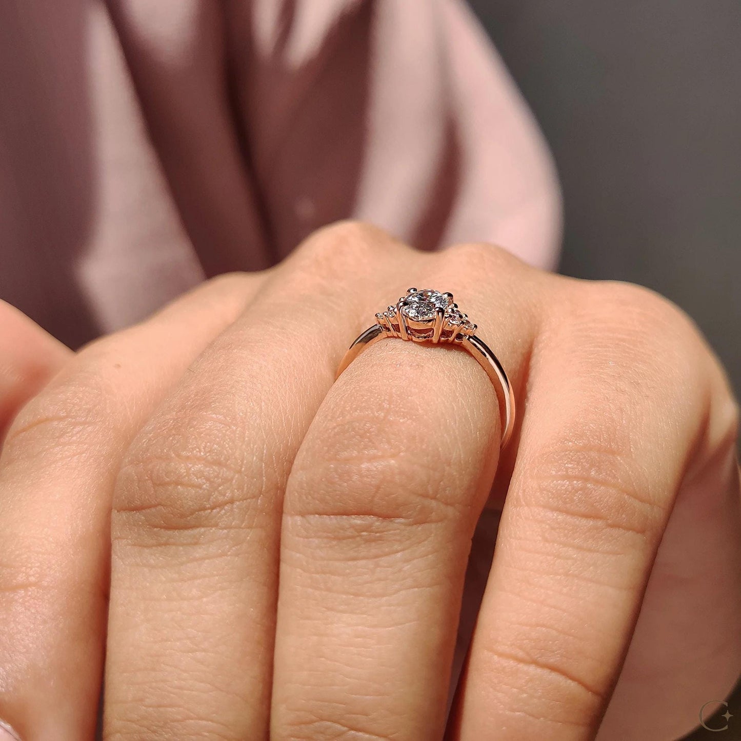 Oval Lab Grown Diamond Engagement Ring: Yellow Gold 7-Stone, IGI Certified