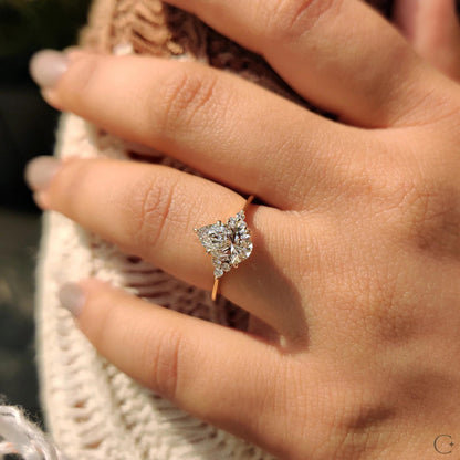 Pear Cut Engagement Ring In Muse Setting: Yellow Gold 7-Stone, IGI Certified