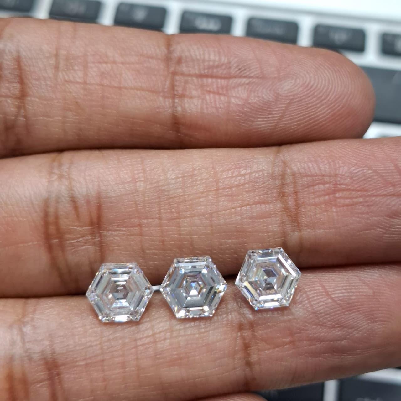 Hexagonal Step Cut 2.14 + 2.13 Lab Grown Diamond Pair: Studs or Ring Side Stones