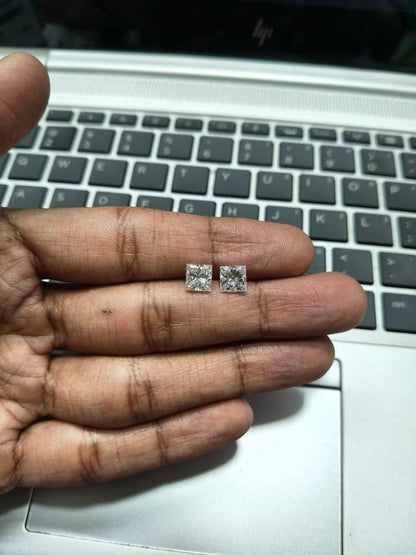 Princess Cut 2.01 + 2.00 Lab Grown Diamond Pair: Studs or Ring Side Stones