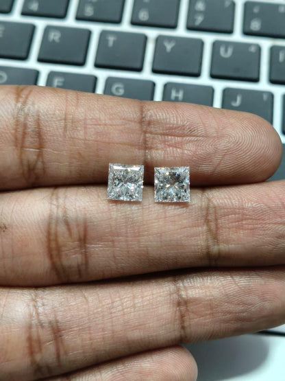 Princess Cut 2.01 + 2.00 Lab Grown Diamond Pair: Studs or Ring Side Stones
