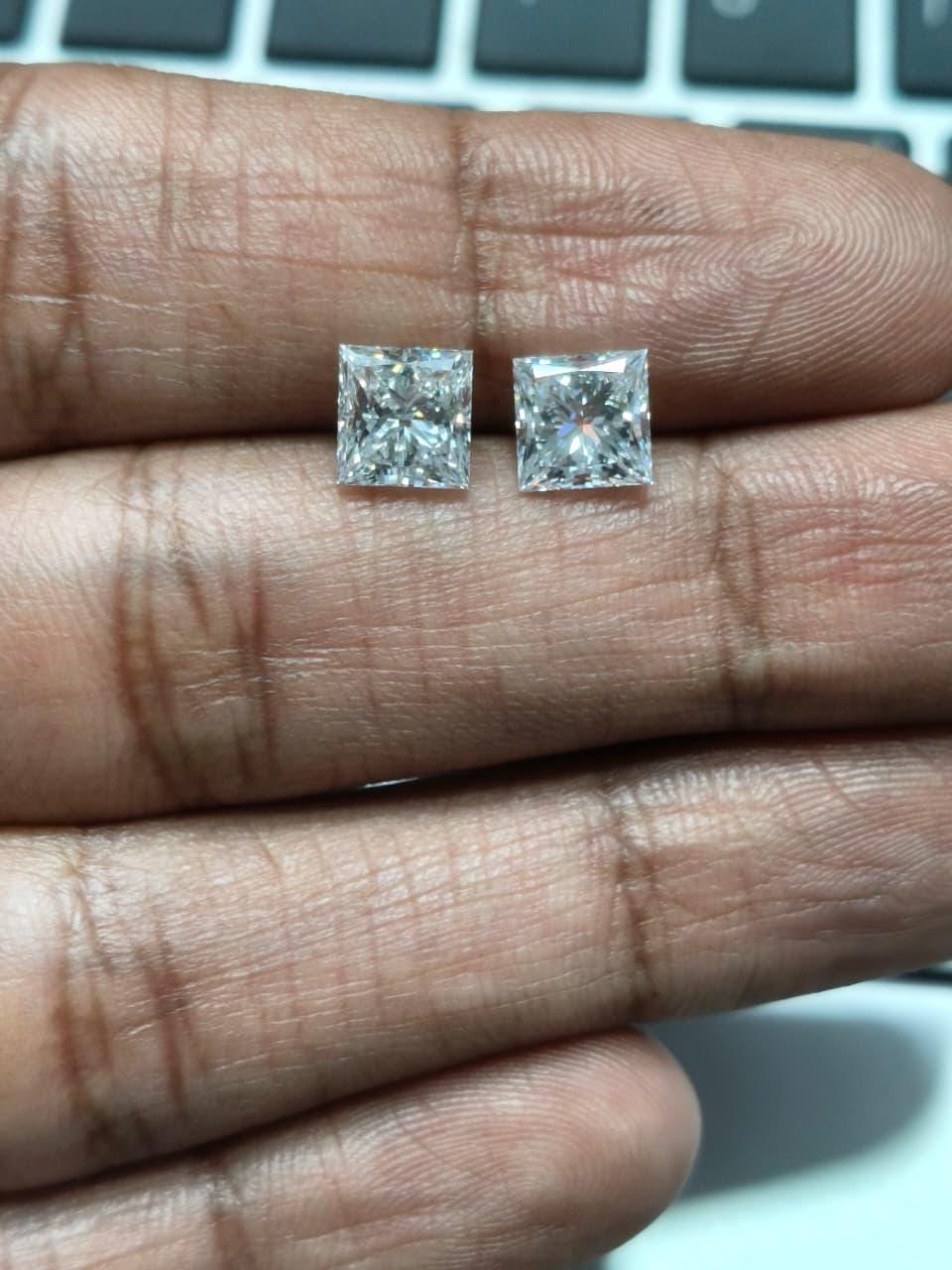 Princess Cut 2.01 + 2.00 Lab Grown Diamond Pair: Studs or Ring Side Stones