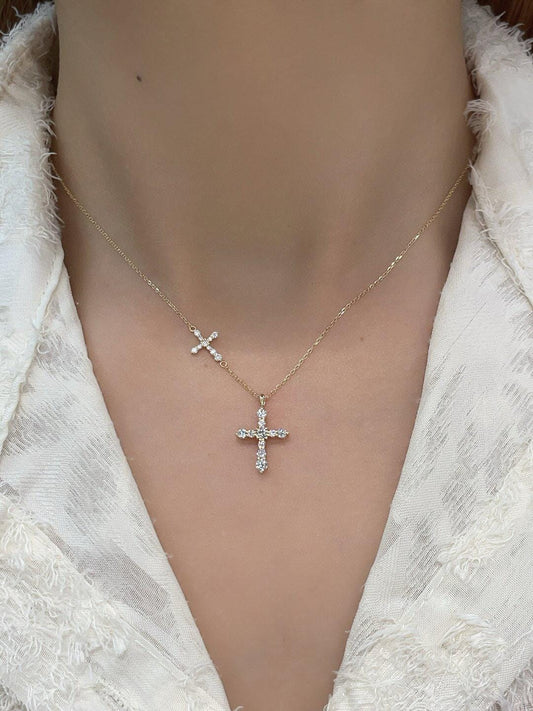 Dainty 14k Yellow Gold Lab Grown Diamond Cross Necklace
