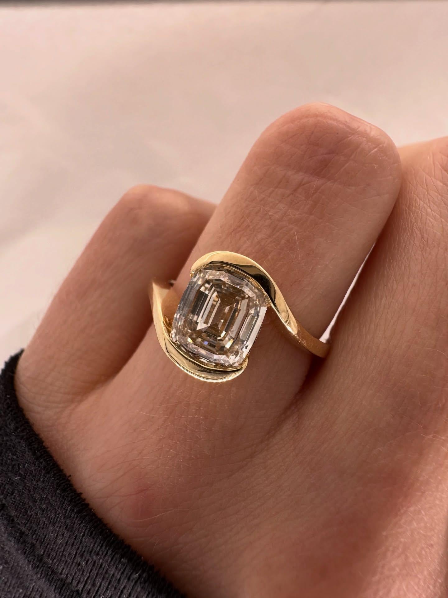 Ashoka Criss Cut Diamond Ring in 14K Yellow Gold, Modern Bezel Engagement Ring, Minimalist Statement Ring, Handmade Fine Jewelry