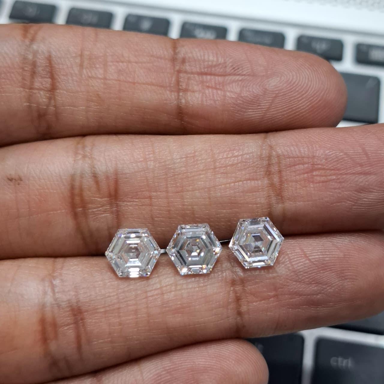 Hexagonal Step Cut 2.14 + 2.13 Lab Grown Diamond Pair: Studs or Ring Side Stones