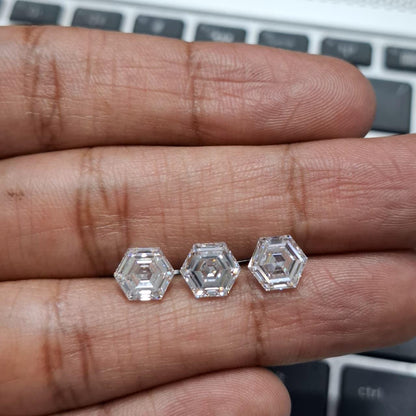 Hexagonal Step Cut 2.14 + 2.13 Lab Grown Diamond Pair: Studs or Ring Side Stones