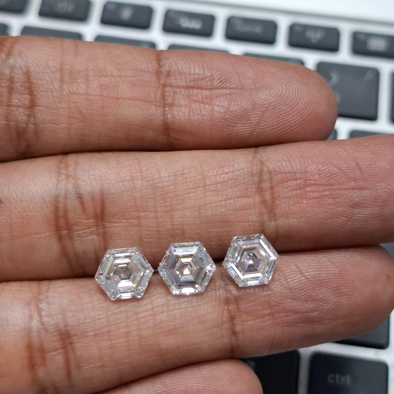 Hexagonal Step Cut 2.14 + 2.13 Lab Grown Diamond Pair: Studs or Ring Side Stones