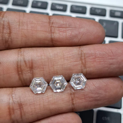 Hexagonal Step Cut 2.14 + 2.13 Lab Grown Diamond Pair: Studs or Ring Side Stones