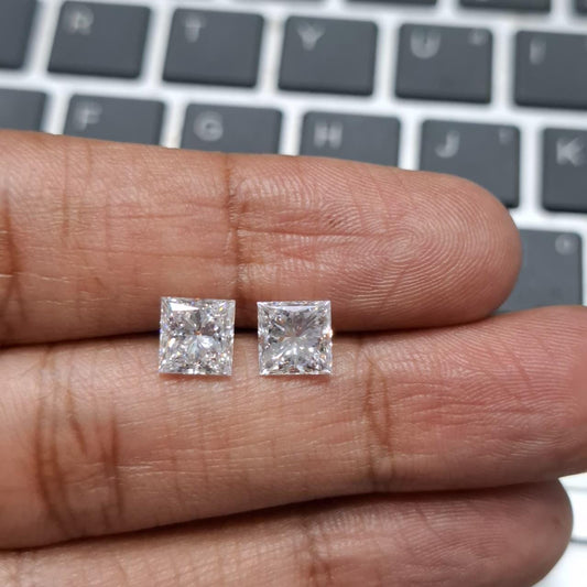 Princess Cut 2.01 + 2.00 Lab Grown Diamond Pair: Studs or Ring Side Stones