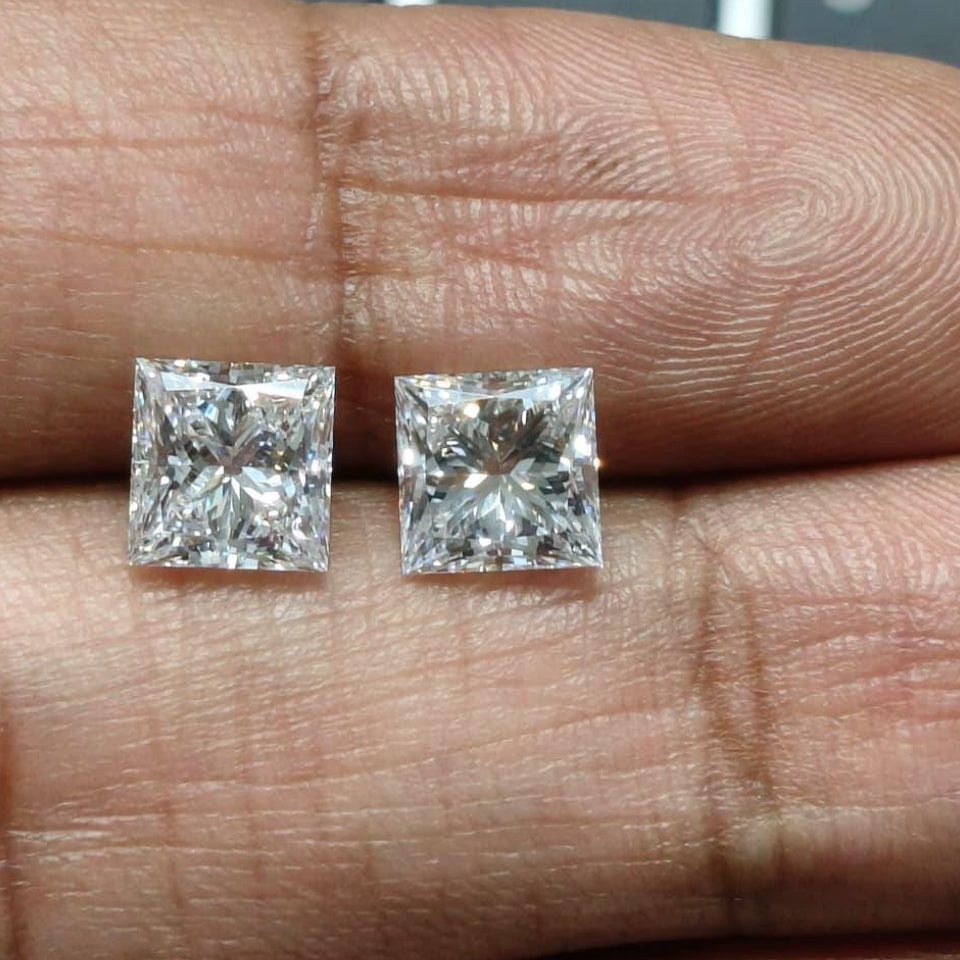 Princess Cut 2.01 + 2.00 Lab Grown Diamond Pair: Studs or Ring Side Stones