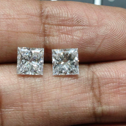 Princess Cut 2.01 + 2.00 Lab Grown Diamond Pair: Studs or Ring Side Stones