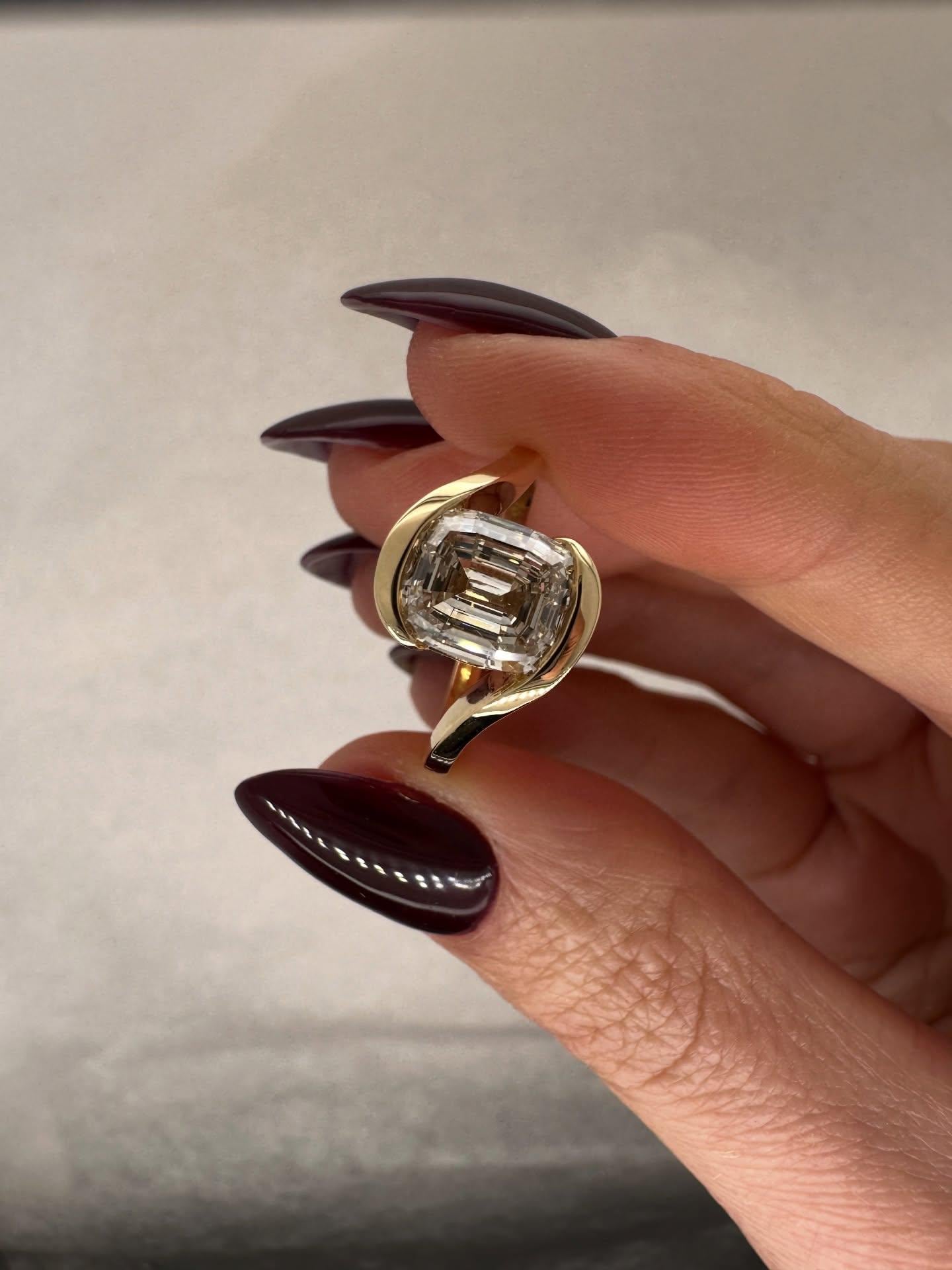 Ashoka Criss Cut Diamond Ring in 14K Yellow Gold, Modern Bezel Engagement Ring, Minimalist Statement Ring, Handmade Fine Jewelry