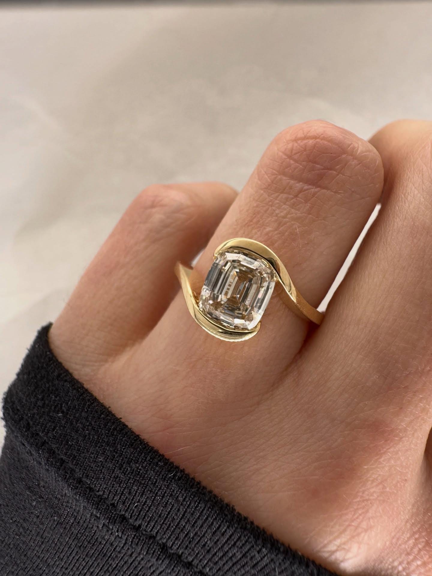 Ashoka Criss Cut Diamond Ring in 14K Yellow Gold, Modern Bezel Engagement Ring, Minimalist Statement Ring, Handmade Fine Jewelry