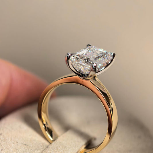 Emerald Cut Lab Grown Diamond Solitaire Ring, Yellow Gold Engagement Ring, Classic 4 Prong Wedding Ring for Women