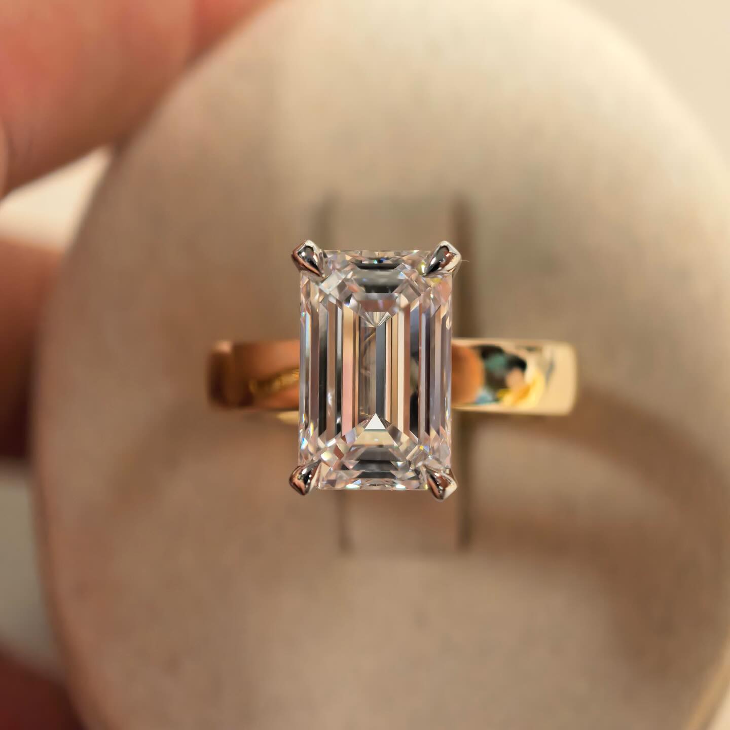 Emerald Cut Lab Grown Diamond Solitaire Ring, Yellow Gold Engagement Ring, Classic 4 Prong Wedding Ring for Women