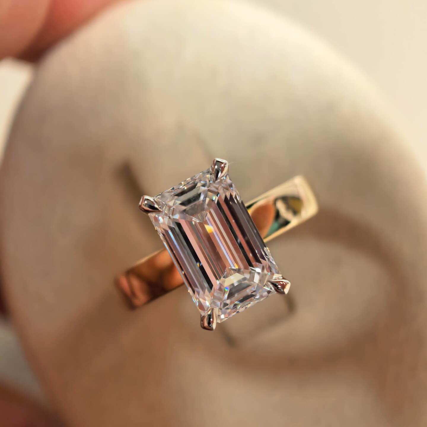 Emerald Cut Lab Grown Diamond Solitaire Ring, Yellow Gold Engagement Ring, Classic 4 Prong Wedding Ring for Women