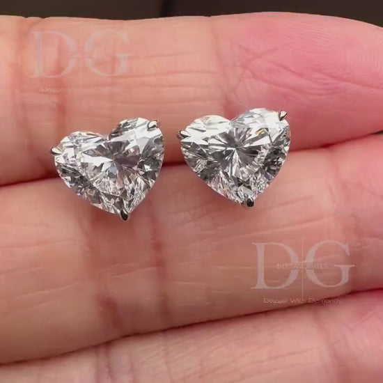 Handmade Heart Lab Grown Diamond Stud Earrings: 1-3 ct, White/Yellow/Rose Gold