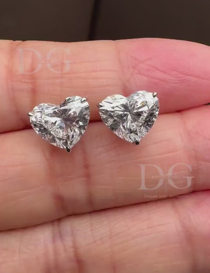 Handmade Heart Lab Grown Diamond Stud Earrings: 1-3 ct, White/Yellow/Rose Gold