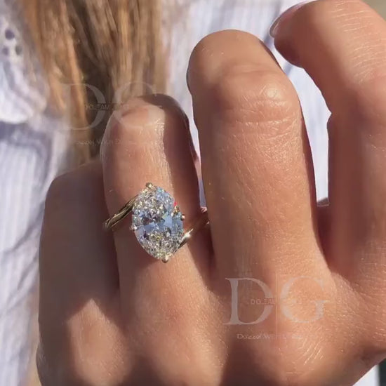 Marquise Lab Grown Diamond Engagement Ring: Nature Inspired Solitaire, 1-2 Carat