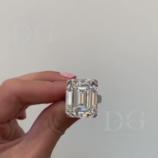 IGI Certified Lab Grown Emerald Cut Diamond Engagement Ring with Baguette Side Stones