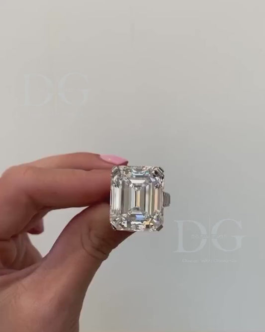IGI Certified Lab Grown Emerald Cut Diamond Engagement Ring with Baguette Side Stones