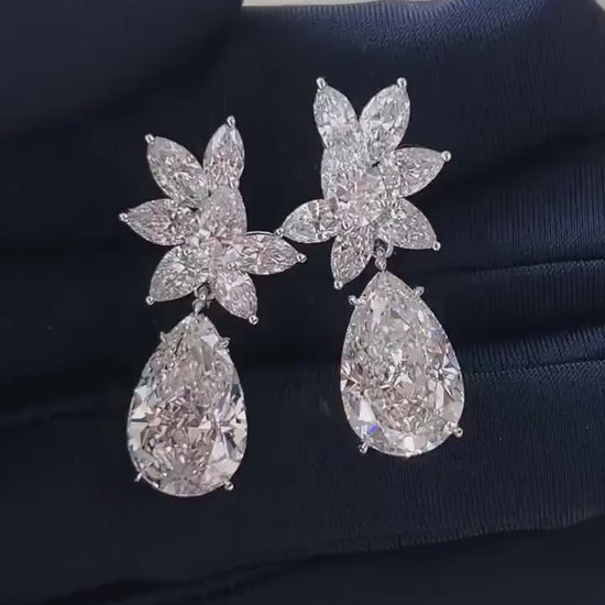 8.60 TCW Pear & Marquise Lab Grown Diamond Cluster Earrings, 14K Gold