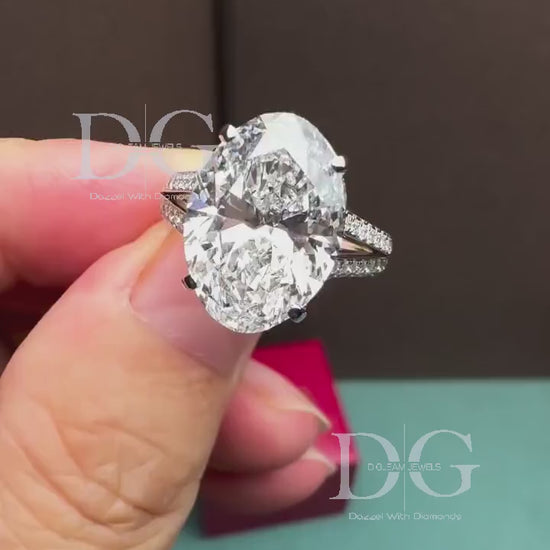 IGI Certified 5.00 Carat Oval Lab Grown Diamond Engagement Ring: Hidden Halo Split Shank