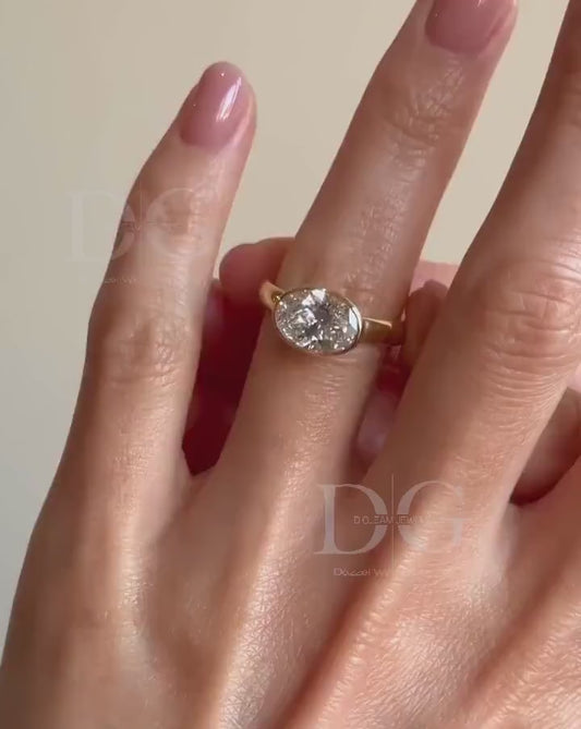 Bezel Set Toi et Moi Engagement Ring: Pear & Oval Lab Grown Diamond