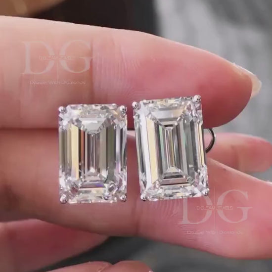 Emerald Cut Lab Grown Diamond Stud Earrings, F VS1, 1.0-4.0 ct