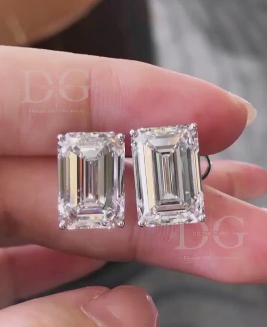 Emerald Cut Lab Grown Diamond Stud Earrings, F VS1, 1.0-4.0 ct